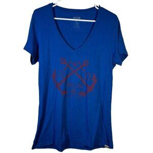 Cariloha Bamboo Organic Blue Nautical V-Neck Shirt Size Large EUC #0697-AZ